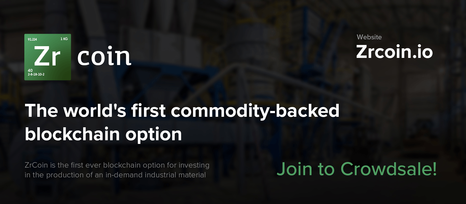 ZrCoin lançará tokens fornecidos com produtos industriais reais